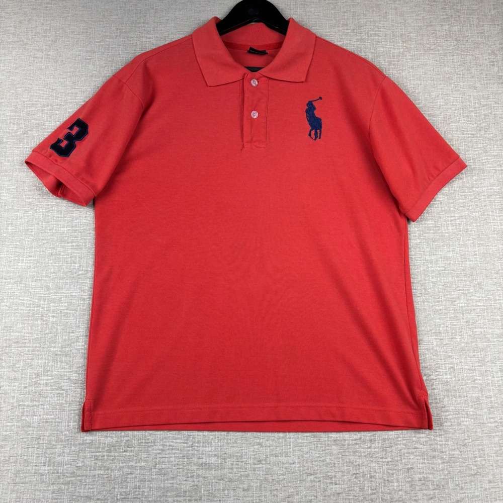 Polo Ralph Lauren Mens XL Red Big Pony Short Sleeve Pique Polo Shirt 3 Patch